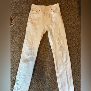 Levi's 501 White Distressed Straight Leg Jeans